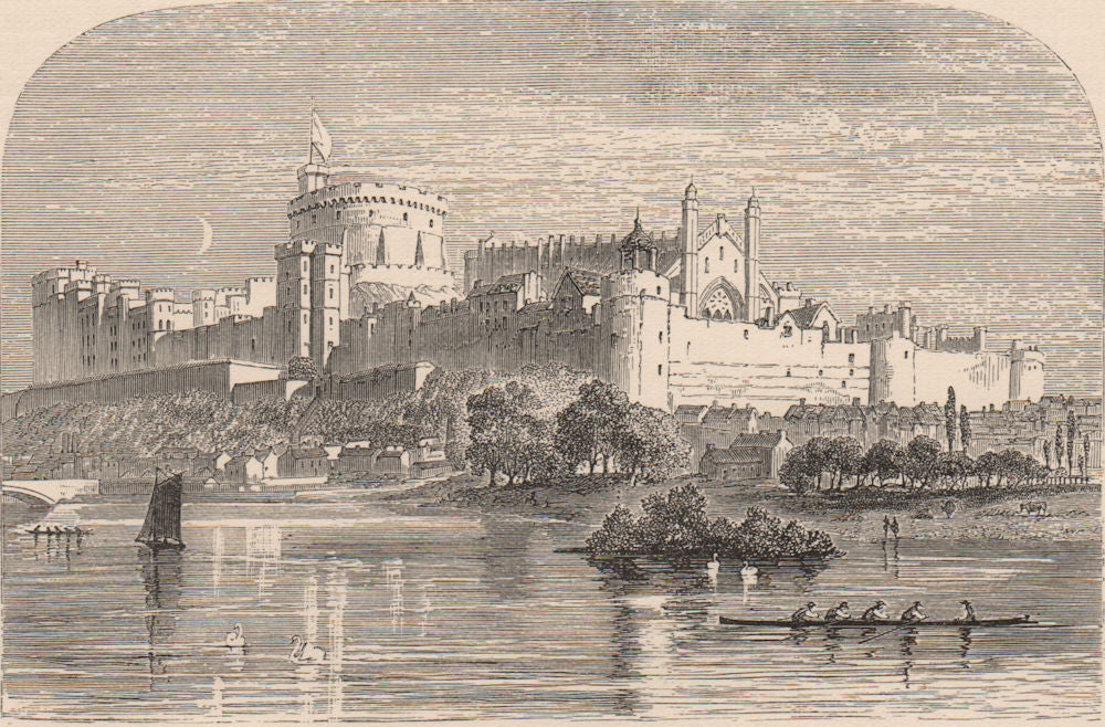 WINDSOR CASTLE. View from the Thames. Rowing. Sailing 1882 old antique print